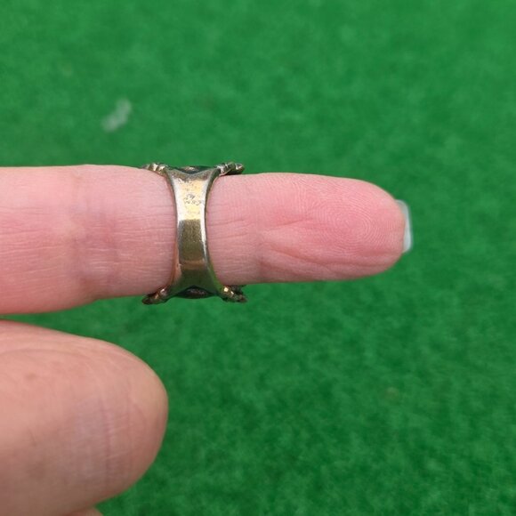 VINTAGE VARGAS STERLING WIDE FLOWER ROSE ENAMEL CIGAR BAND RING Size 5 - Picture 6 of 6